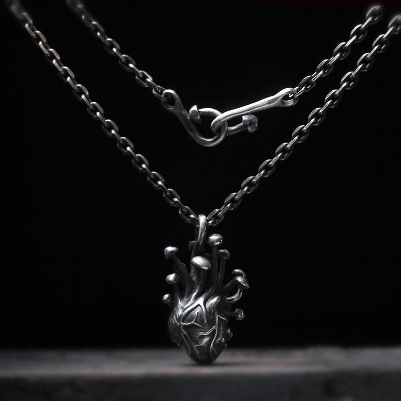 EYHIMD Gothic Heart Pendant Necklace for Men Women 316L Stainless Steel Biker Punk Jewelry Gifts for him