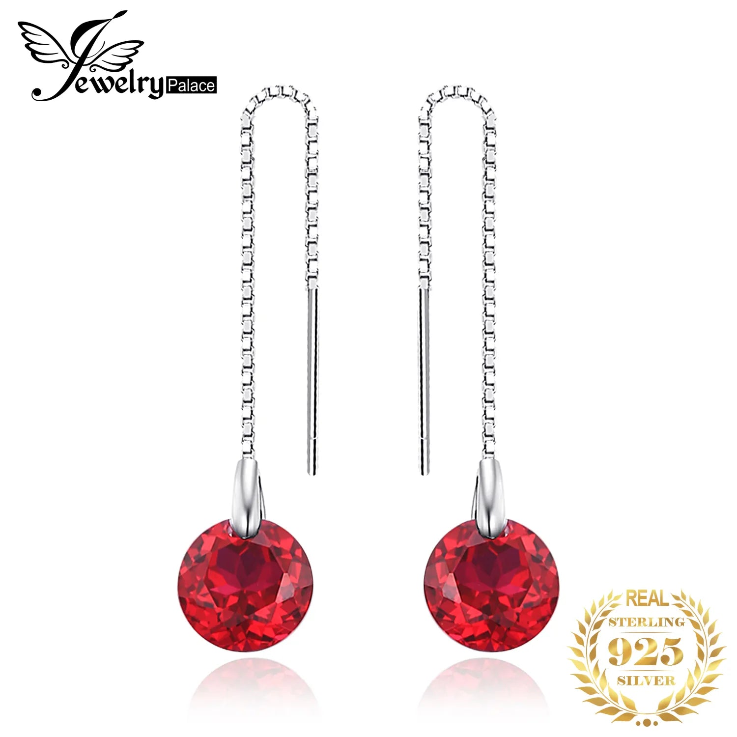 JewelryPalace 5.5ct Created Ruby 925 Sterling Silver Line Drop Earrings for Women Fashion Party Jewelry Trendy Gift New Arrival China
