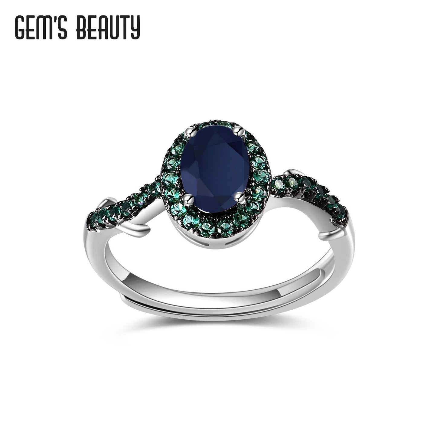 GEM'S BEAUTY 925 Sterling Silver Thorns Bud Adjustable Rings Natural Blue Sapphire Gemstone Handmade Statement Ring For Women