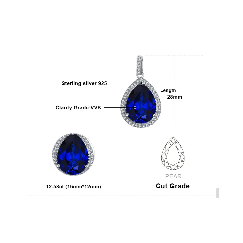 JewelryPalace 12ct Huge Created Blue Sapphire 925 Sterling Silver Pendant Necklace for Women Gemstone Choker Without Chain