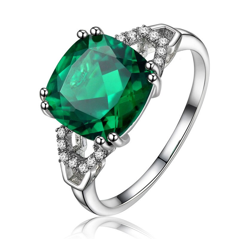 Cellacity classic silver 925 ring with square ruby/emerald gemstone charm women silver Jewlery Engagement Lady Gift size 6-10 Green