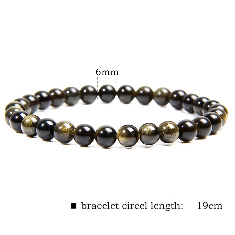 Black Gold Color Obsidian Beaded Stretch Bracelets 6-12mm Natural Stone Beads Bracelet Bangles Women Men Charm Energy Jewelry 6mm