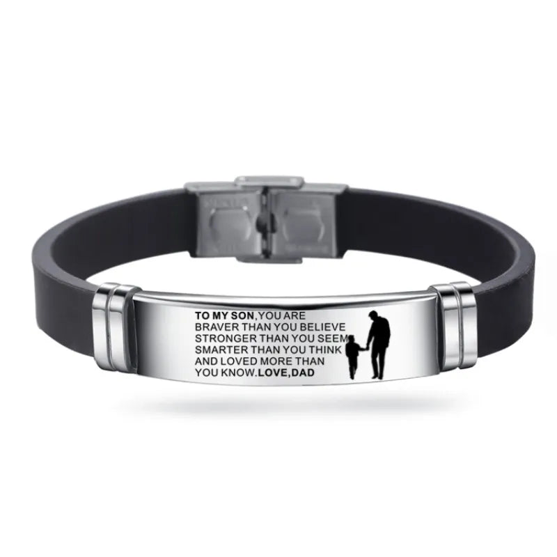 Simple Silicone Men Bracelet Adjustable Length Bangles Wristband Courage From Dad Mom To My Son You Are Brave Than Your Believe I-LOVE DAD
