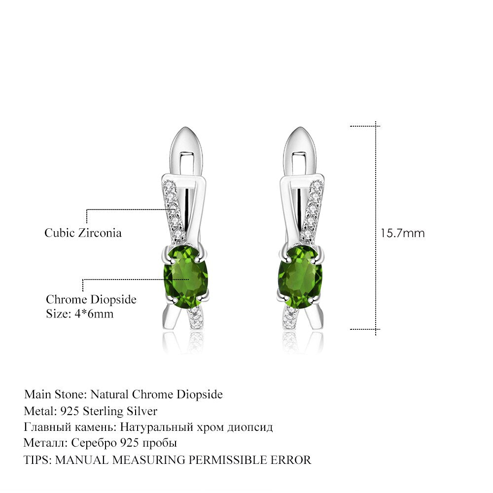 GEM&#39;S BALLET 925 Sterling Silver Fashion Earrings 1.06Ct Natural Chrome Diopside Gemstone Clip Earrings For Women Fine Jewelry