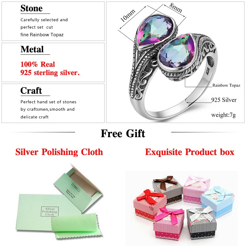 Woman Rings Rainbow Mystic Topaz Stone Eye of God Real 925 Silver Ring Female Dating Party Fine Jewelry