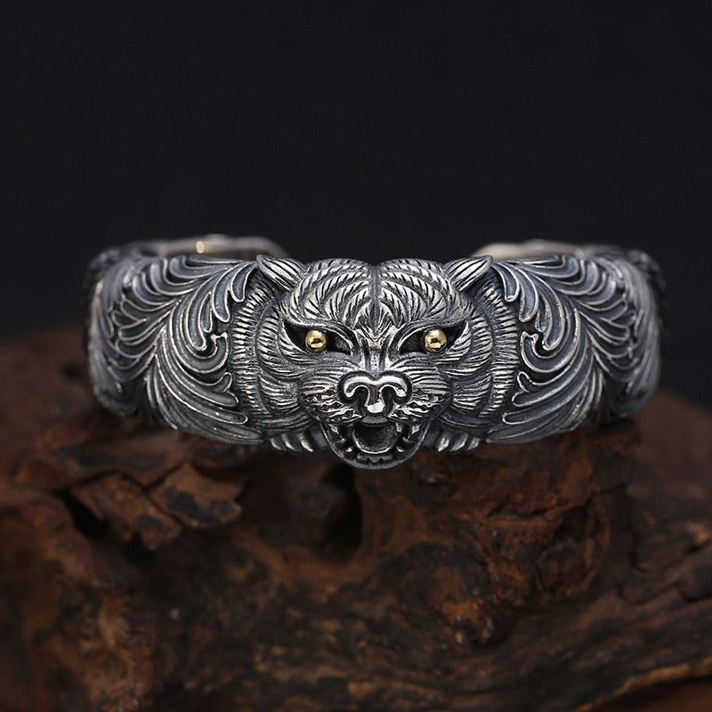 Punk Heavy Metal Carved Dragon Bracelet Charm Men's Wide Bracelet Gothic Motorcycle Rider Rock Party Jewelry Gift LZ8036-Silver