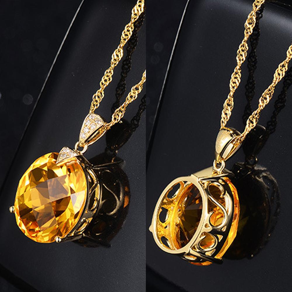 Natural Citrine Jewelry Crystal Gold Color Chain Gemstone Pendant Necklace Wedding Jewelry Gift For Women Girl