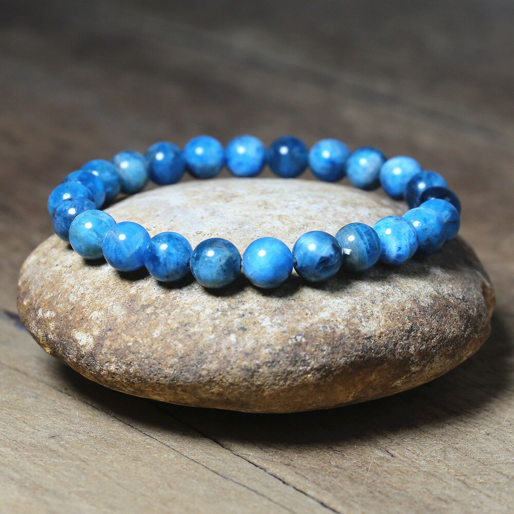 8mm Natural Stone Apatite Bracelet Handmade Jewelry Strand Charm Bracelet Yoga Healing Energy Bracelet Women Men