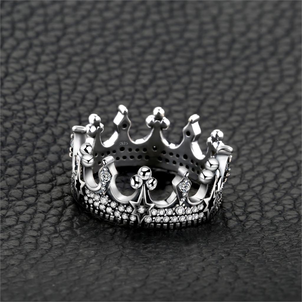 Jewelry Palace Vintage Tiara Crown Solid 925 Sterling Silver Cubic Zirconia Cool Star Punk Band Rings for Women Fashion Jewelry