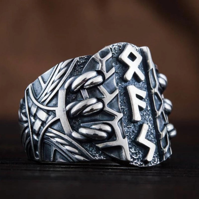 EYHIMD Viking Mens Fashion 316L Stainless Steel Ring Odin Norse Amulet Rune Jewelry Men Women Unique Biker Punk Jewelry