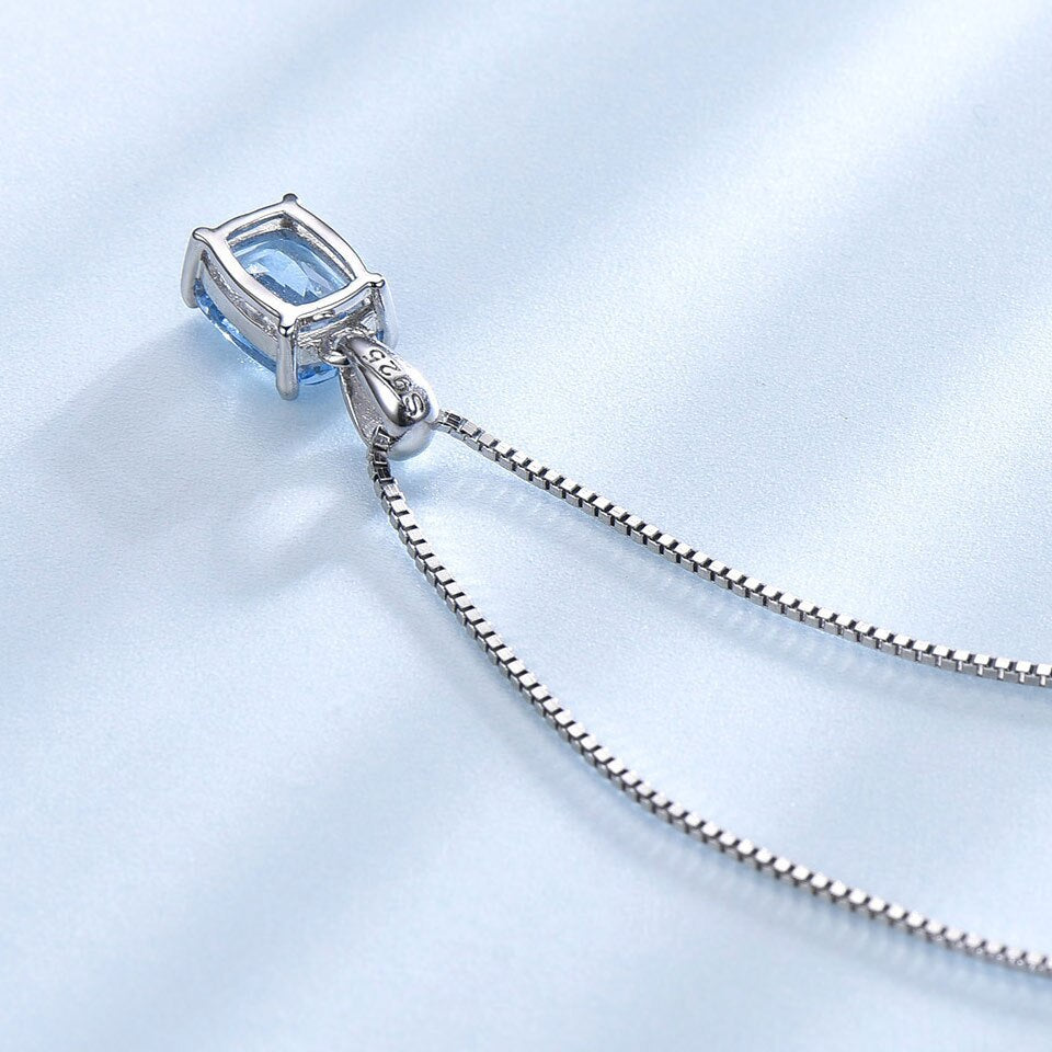 UMCHO 925 Sterling Silver Women&#39;s Necklace Pendant Rectangle Sky Blue Topaz Engagement Wedding Pendant Strap Chain