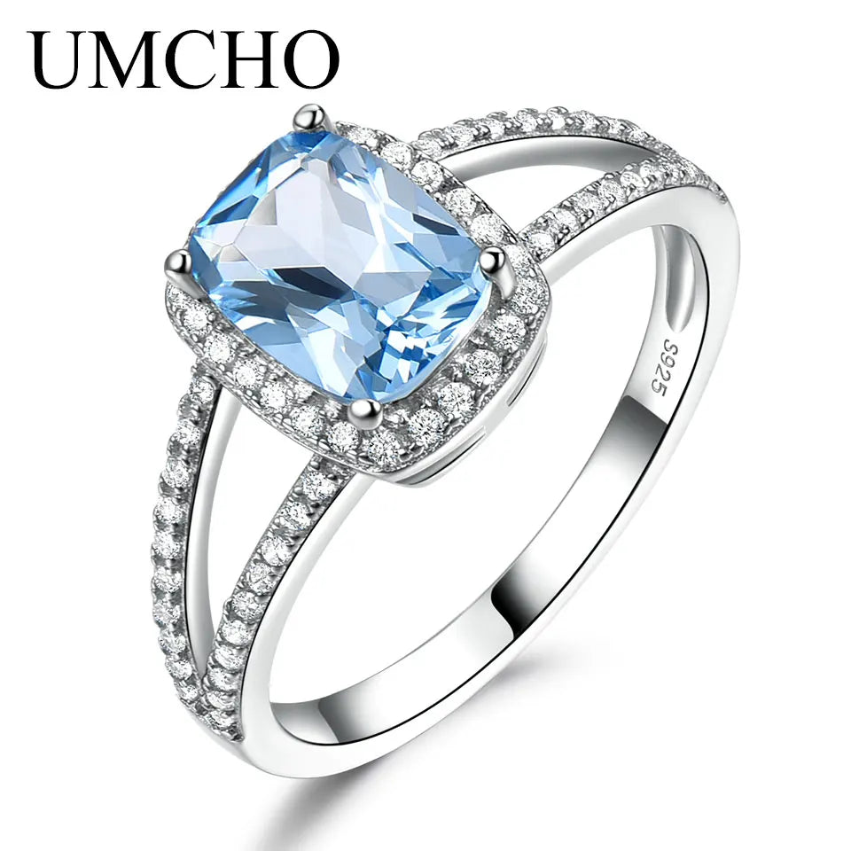 UMCHO Genuine Sterling Silver Rings For Women Engagement Nano Sky Blue Topaz Ring Silver 925 Gemstones Jewelry RUJ098B-1 CHINA