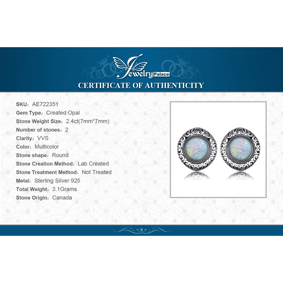 Jewelry Palace Vintage 2.5ct Cabochon Created Opal 925 Sterling Silver Stud Earrings for Women Hollow Heart Gemstone Earrings