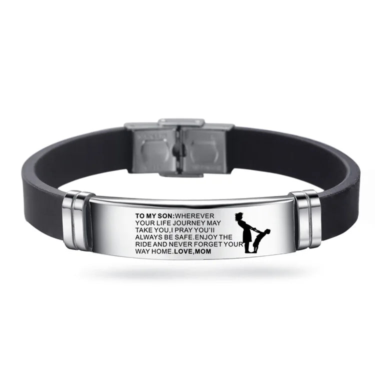 Simple Silicone Men Bracelet Adjustable Length Bangles Wristband Courage From Dad Mom To My Son You Are Brave Than Your Believe L-LOVE MOM