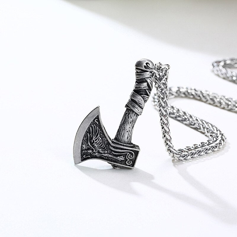 Vnox Vintage Men Norse Viking Necklaces,Rock Punk Retro Thor Mjolnir Hammer Pendant,Scandinavian Nodic Amulet Rune Neck Jewelry Alloy PN-1336S