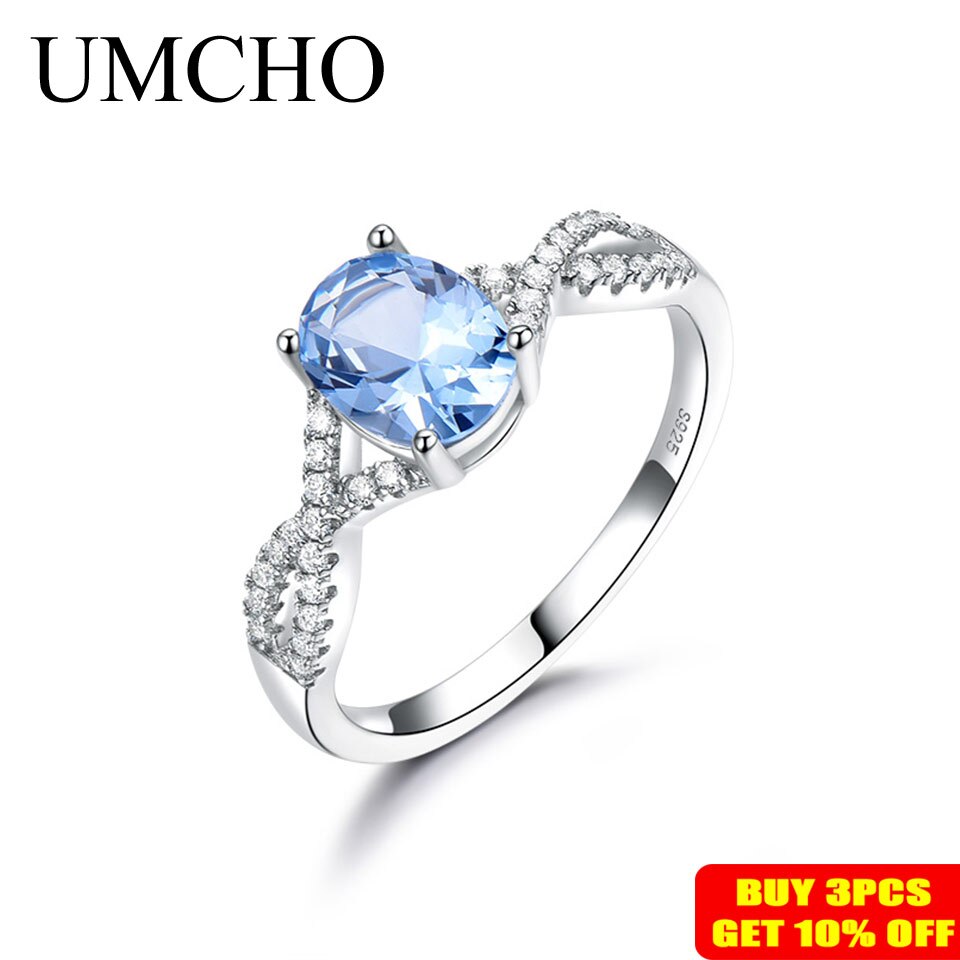 UMCHO Solid 925 Sterling Silver Rings for Girl Trendy Anniversary Gemstone nano Topaz Wedding Band Party Ring Silver 925 jewelry