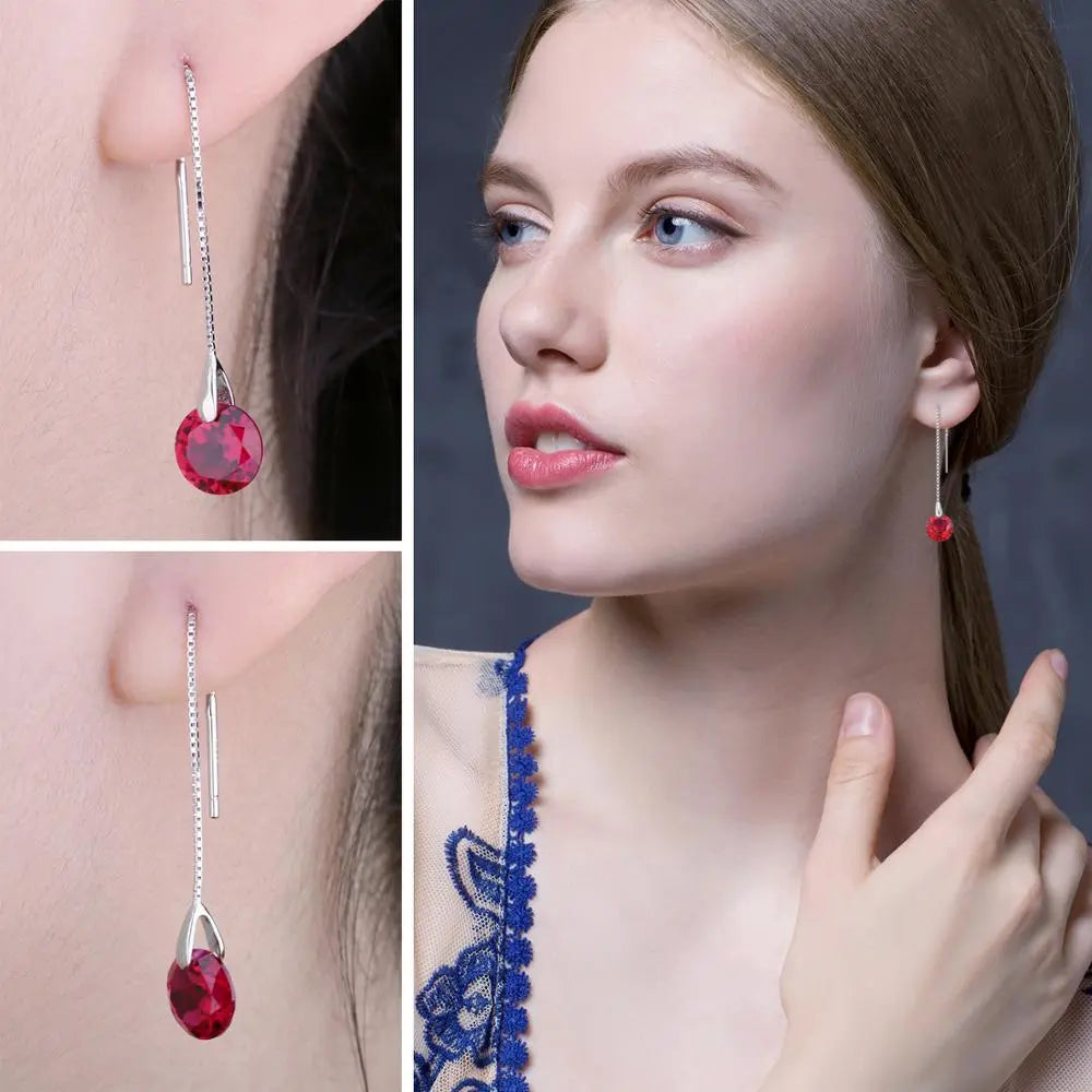 JewelryPalace 5.5ct Created Ruby 925 Sterling Silver Line Drop Earrings for Women Fashion Party Jewelry Trendy Gift New Arrival