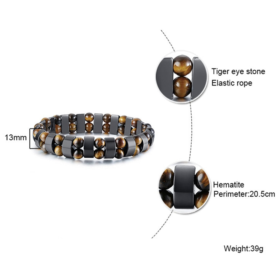 Double Hematite Tiger&#39;s Eye Bracelets Men Tiger Eye &amp; Hematite Charm Bracelets for Women Natural Energy Stone Bracelet Jewelry