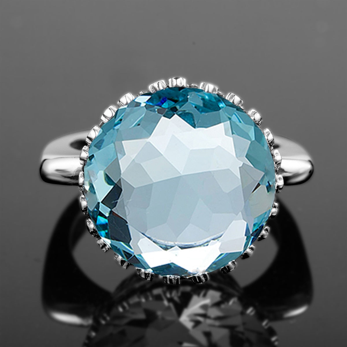 Szjinao Vintage 100% 925 Sterling Silver 15ct Round Created Aquamarine Ring For Women Famous Branded Handmade Fine Jewelery 2021