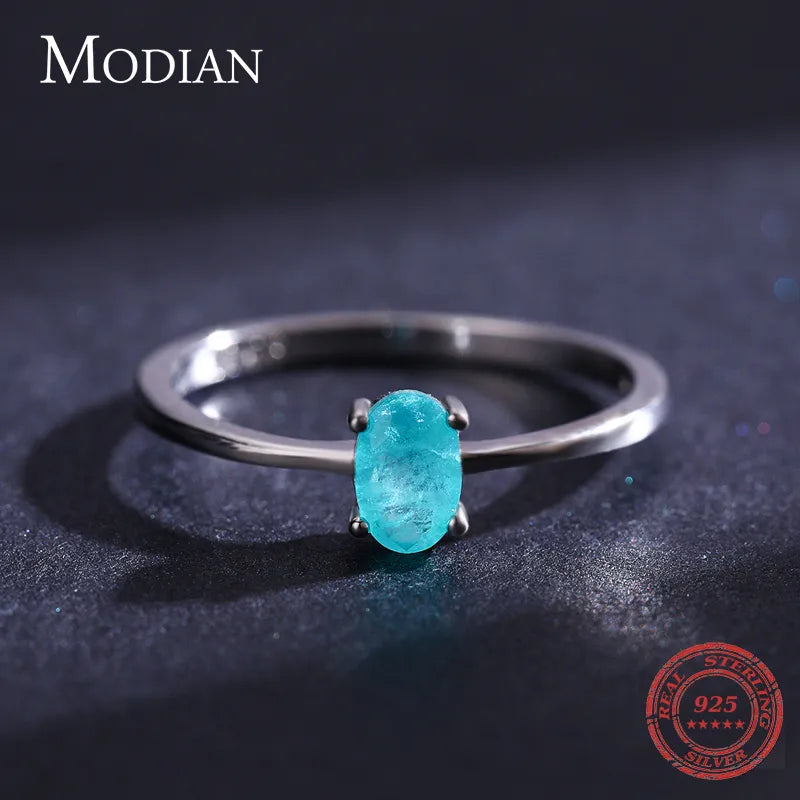 Modian 925 Sterling Silver Fashion Oval Finger Rings for Women Elegant Paraiba Tourmaline Engagement Wedding Statement Jewelry