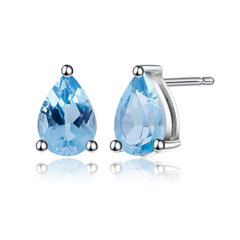 Gem&#39;s Ballet 4*6mm 0.99Ct Natural Swiss Blue Topaz Gemstone Stud Earrings 925 Sterling Silver Fashion Jewelry for Women Swiss Blue Topaz