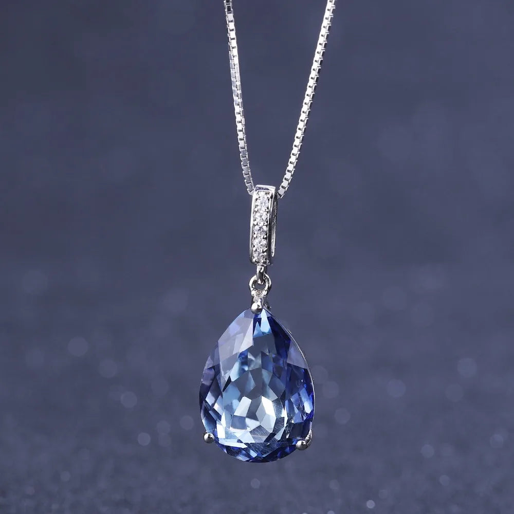GEM'S BALLET 925 Sterling Silver Jewelry 10.68Ct Natural Iolite Blue Mystic Quartz Pendant Necklace for Women Wedding Jewelry