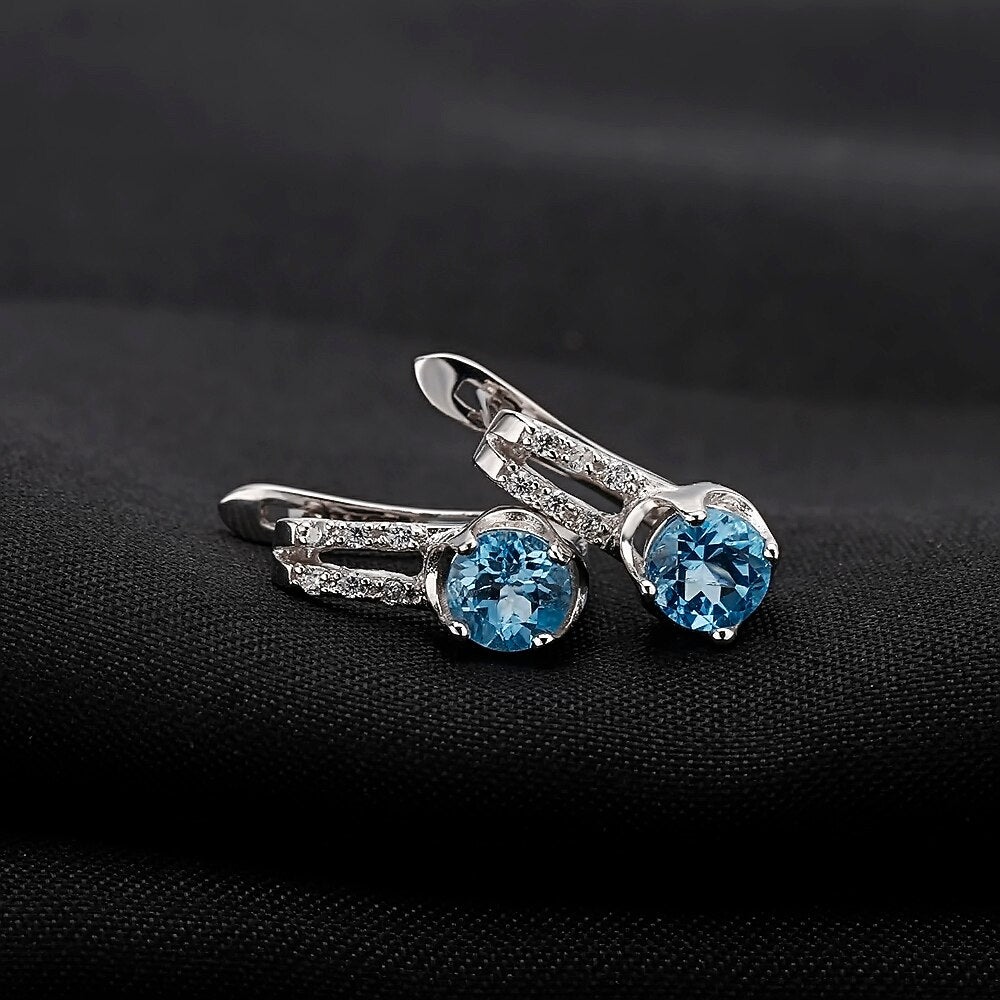 Gem&#39;s Ballet 0.99Ct Natural Sky Blue Topaz Engagement Anniversary Stud Earrings 925 Sterling Silver Fine Jewelry for Women