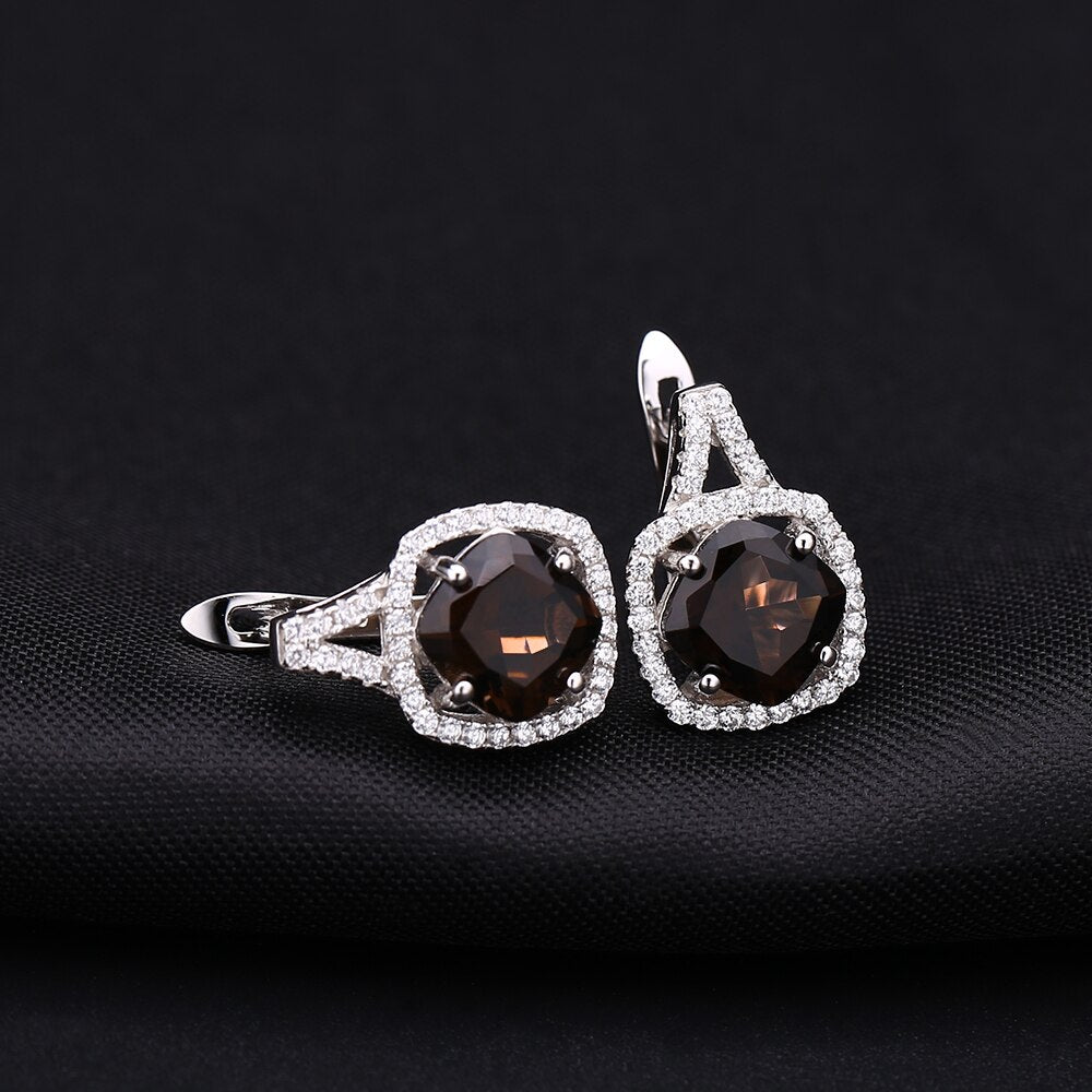 Gem&#39;s Ballet Natural Smoky Quartz Genuine 925 sterling silver Clip Earrings For Women Gift Fashion Style Wedding Engagement