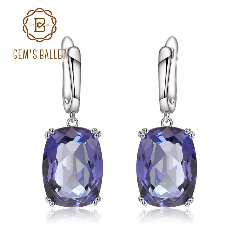 GEM'S BALLET Luxury 925 Sterling Silver Drop Earrings Natural Iolite Blue Mystic Quartz for Women Elegant Earrings Fine Jewelry CHINA
