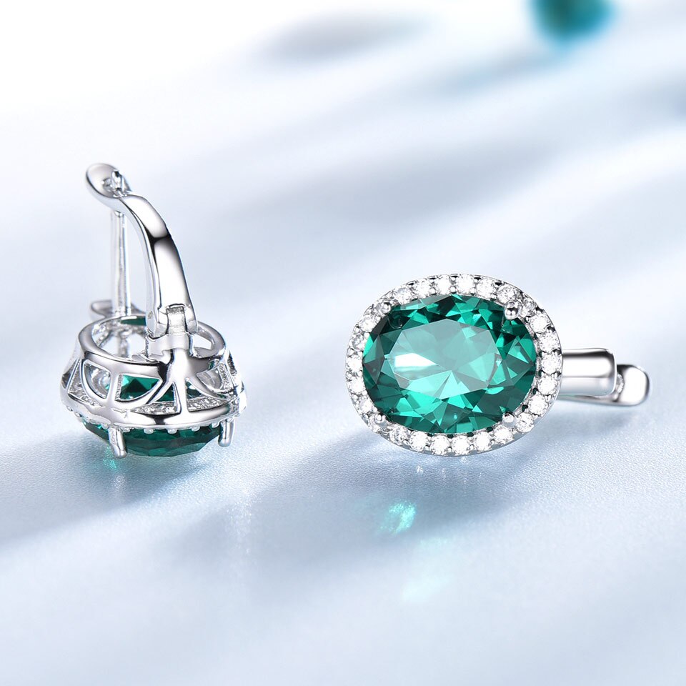 UMCHO Emerald Gemstone Clip Earrings For Women Genuine 925 Sterling Silver Earrings Wedding Anniversary Fashion Jewelry Gift New