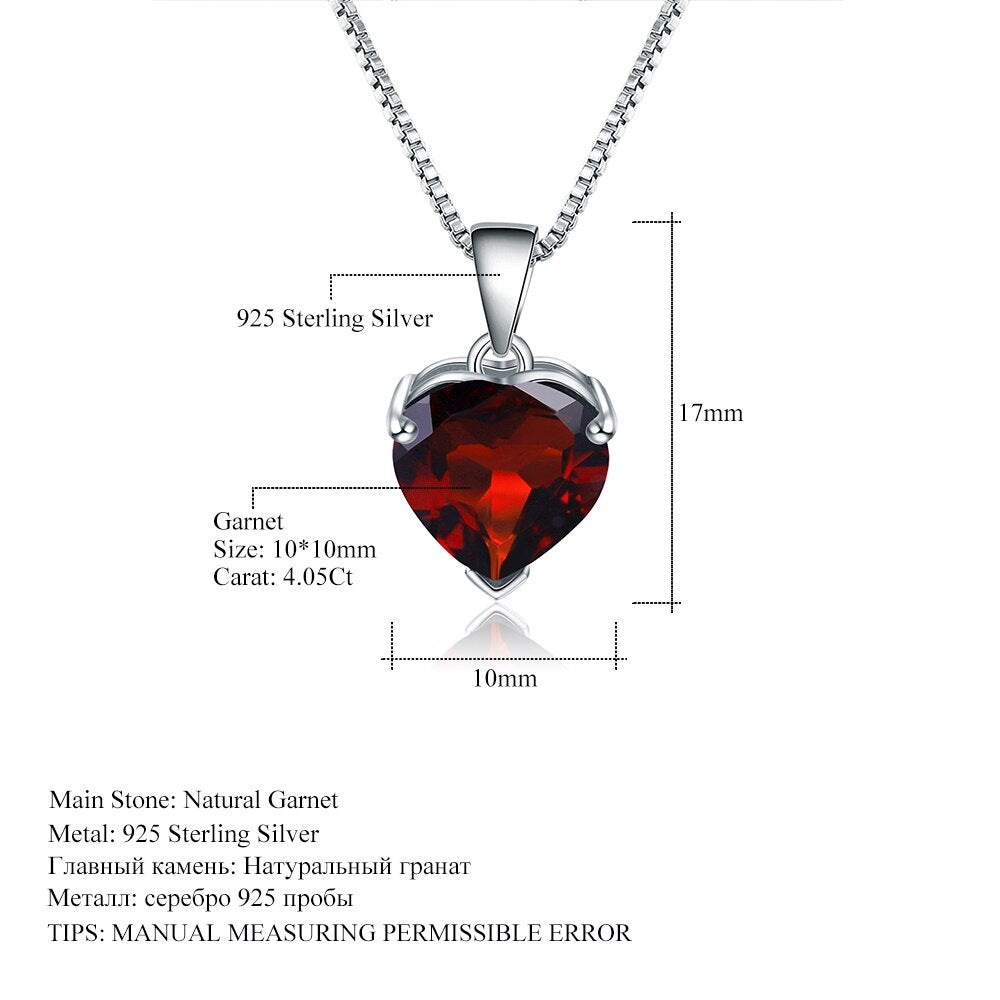 GEM&#39;S BALLET Real 925 Sterling Silver Romantic Heart Jewelry 4.05Ct Natural Garnet Gemstone Pendant Necklace for Women Gift