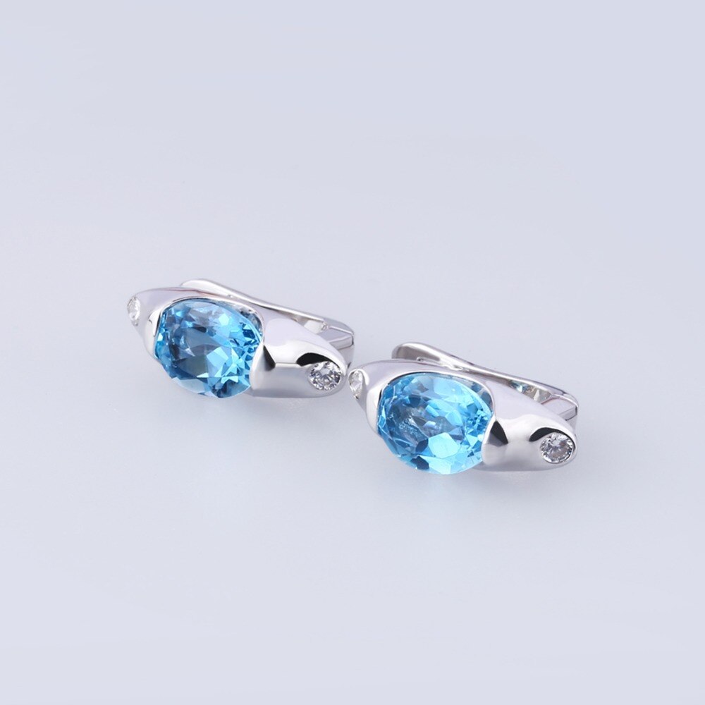 GEM&#39;S BALLET 5.52ct Oval Natural Blue Topaz Gemstone Jewelry Set 925 Sterling Silver Earrings Ring Set Fine For Women Wedding