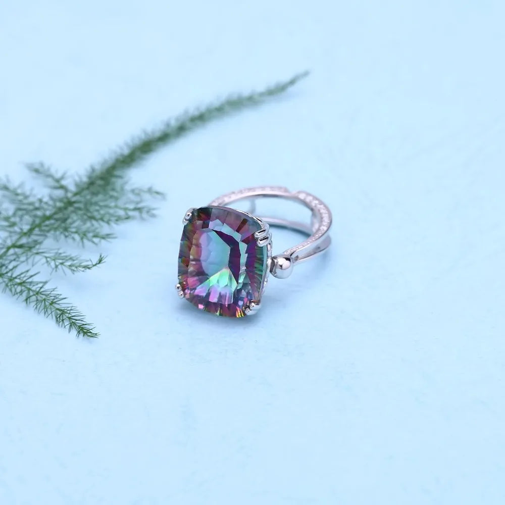 GEM'S BALLET Natural Rainbow Mystic Quartz Ring Stud Earrings For Women 925 Sterling Silver Wedding Jewelry Set Fine Jewelry