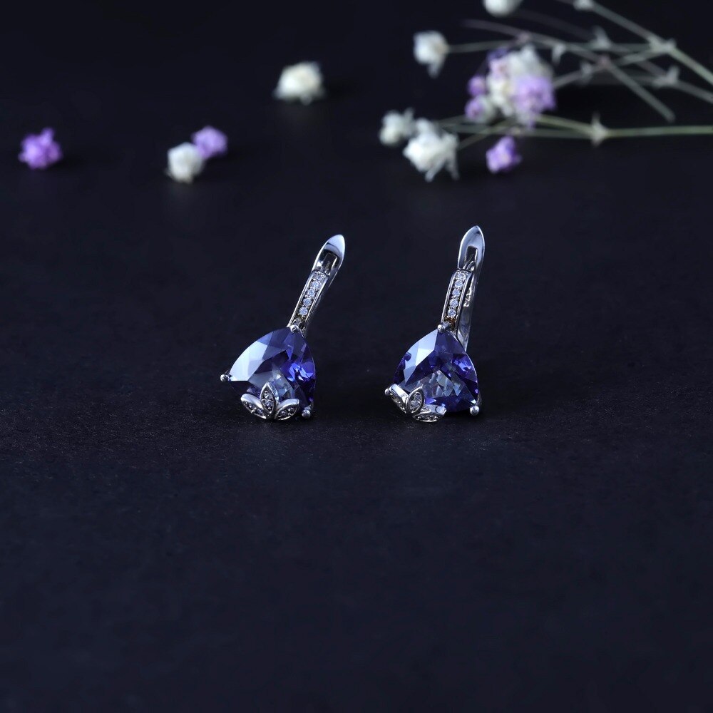 GEM&#39;S BALLET 6.10Ct Natural Iolite Blue Mystic Quartz Triangle Earrings 925 Sterling Silver Stud Earrings For Women Engagement