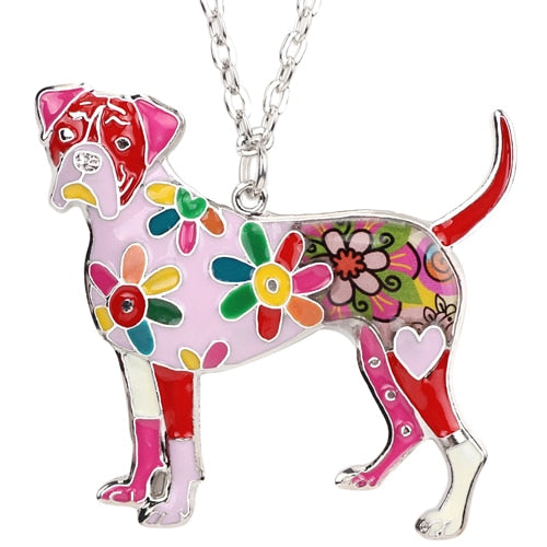 Bonsny Statement Enamel Alloy Boxer Dog Necklace Pendant Chain Choker Unique Animal Jewelry For Women Girls Gift Accessories Red China