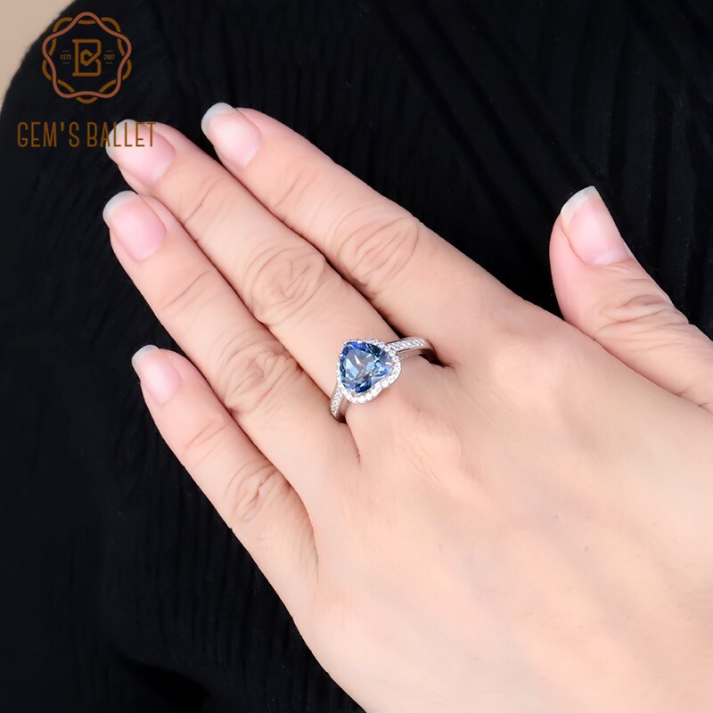 GEM&#39;S BALLET 925 Sterling Silver Heart Shape Natural Iolite Blue Mystic Romantic Quartz Gemstone Rings Fine Jewelry For Women