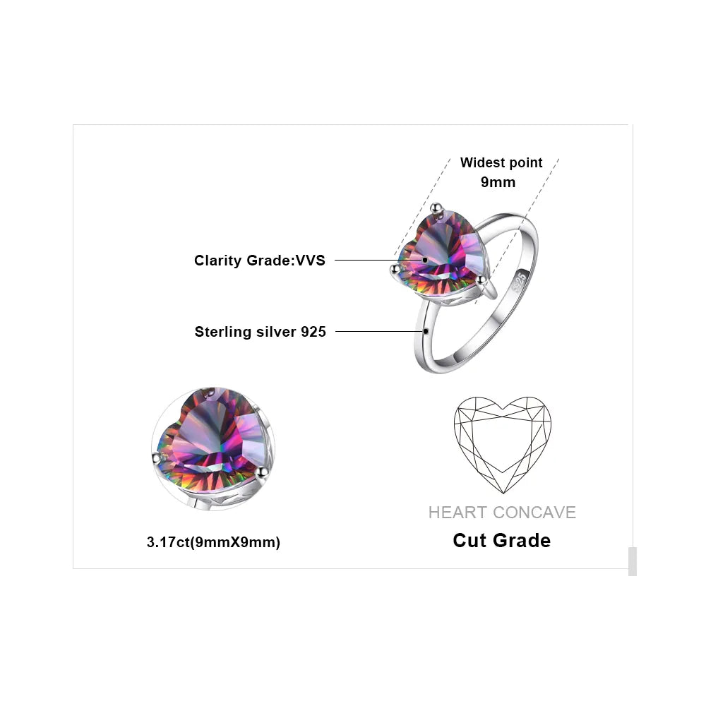 JewelryPalace Heart Natural Rainbow Mystic Quartz Solitaire 925 Sterling Silver Rings Women Fashion Colorful Gemstone Jewelry