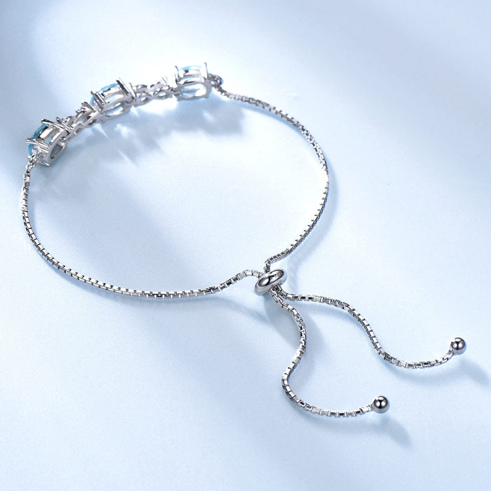 UMCHO Solid 925 Sterling Silver Bracelets Bangles For Women Natural Sky Blue Topaz Adjustable Tennis Bracelet Wedding Party Gift