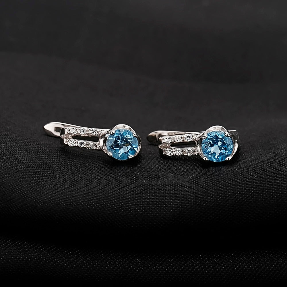 Gem&#39;s Ballet 0.99Ct Natural Sky Blue Topaz Engagement Anniversary Stud Earrings 925 Sterling Silver Fine Jewelry for Women