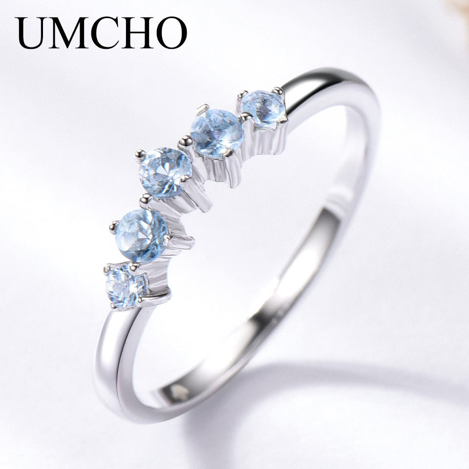 UMCHO Natural African Amethyst Rings for Women Solid 925 Sterling Silver Stacking Ring Engagement Wedding Gemstone Jewelry blue topaz
