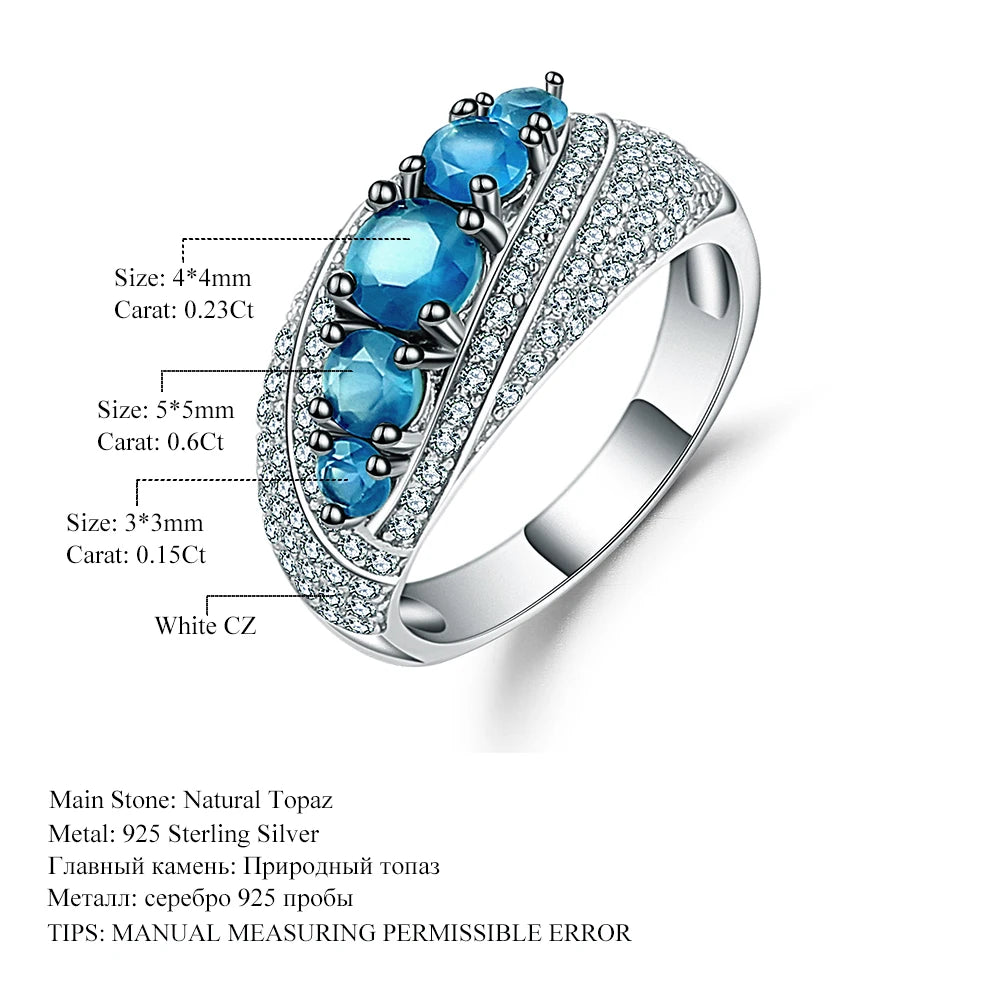 Gem's Ballet Halo 1.56Ct Natural London Blue Topaz Mona Lisa Ring 925 Sterling Silver Gemstone Rings For Women Fine Jewelry