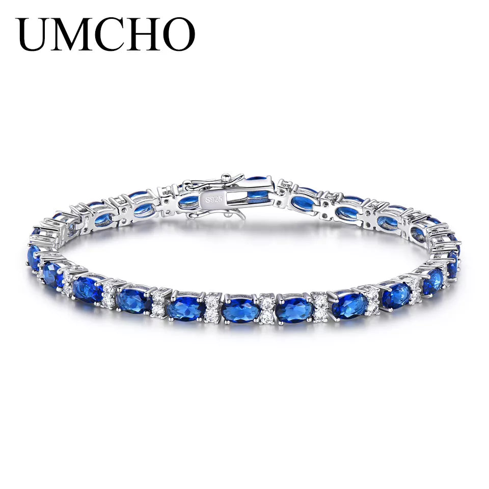UMCHO Blue Spinel Bracelets for Women Friendship925 Sterling Silver Jewelry Romantic Birthstone Gemstone Tennis Bracelet Jewelry Bracelets-A