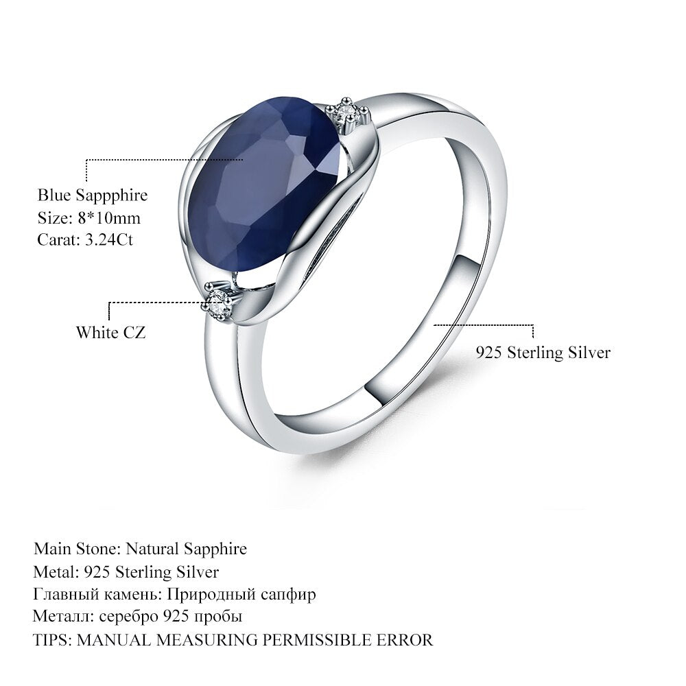 GEM&#39;S BALLET AU750 585 14K 10K 18K Gold 925 Silver Engagement Rings 3.24Ct Natural Blue Sapphire Gemstone Ring for Women