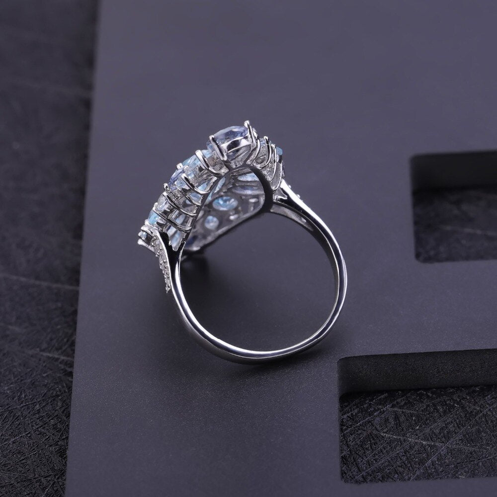 Gem's Ballet Multicolor Natural Sky Blue Topaz Mystic Quartz Rings For Women 925 Sterling Silver Gemstone Ring Fine Jewelry