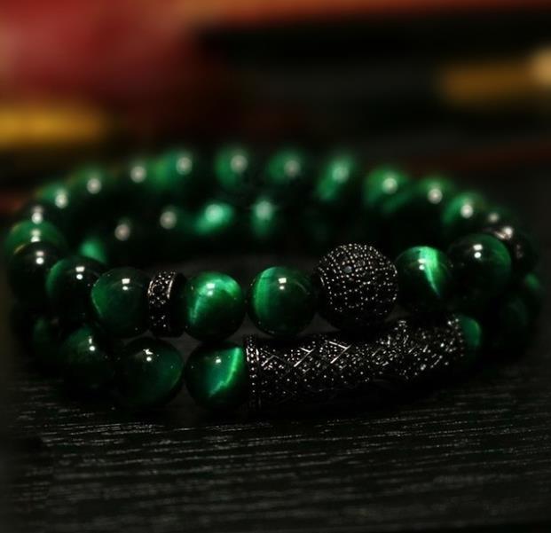 10mm Handmade Jewelry Beaded Bracelet Tiger Eye Stone Beads Charm Bracelet green