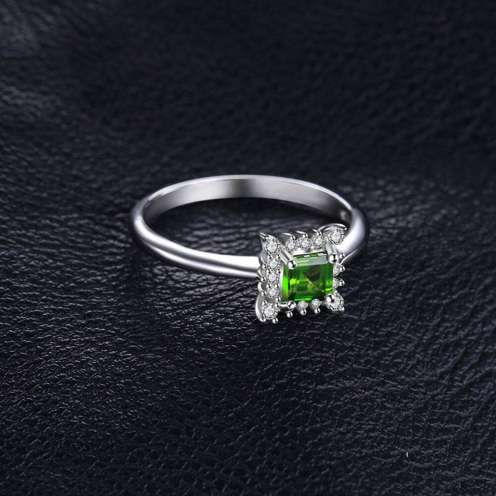 JewelryPalace Square Natural Chrome Diopside S925 Sterling Silver Halo Rings for Women Fashion Gemstone Jewelry Anniversary Gift