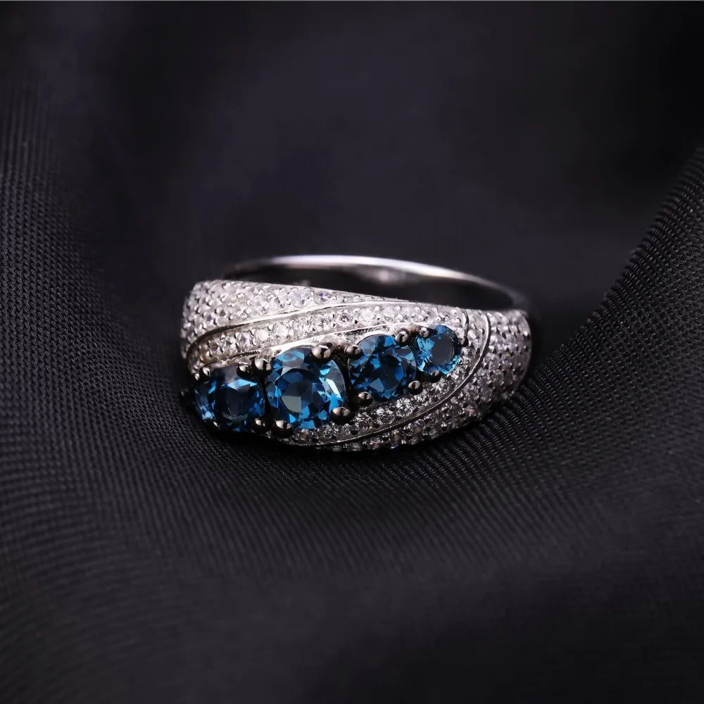 Gem's Ballet Halo 1.56Ct Natural London Blue Topaz Mona Lisa Ring 925 Sterling Silver Gemstone Rings For Women Fine Jewelry