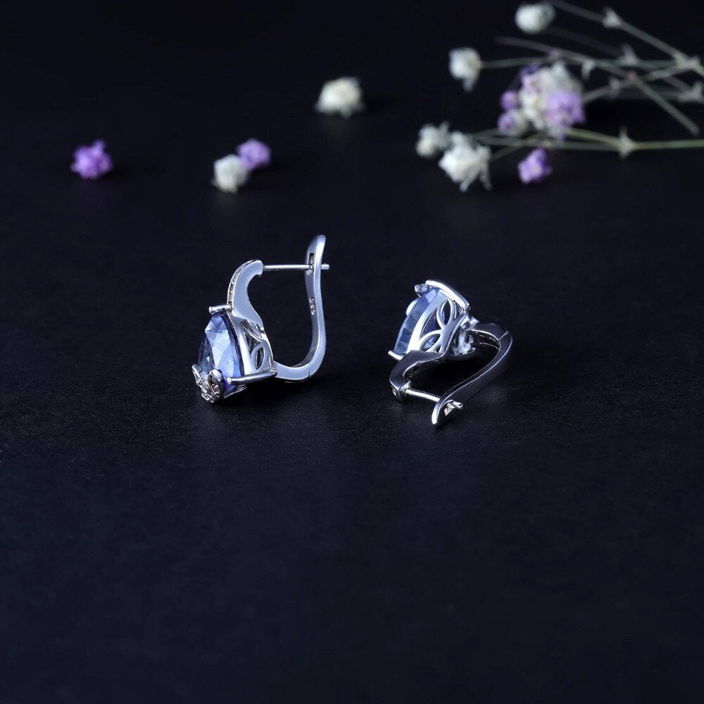 GEM&#39;S BALLET 6.10Ct Natural Iolite Blue Mystic Quartz Triangle Earrings 925 Sterling Silver Stud Earrings For Women Engagement
