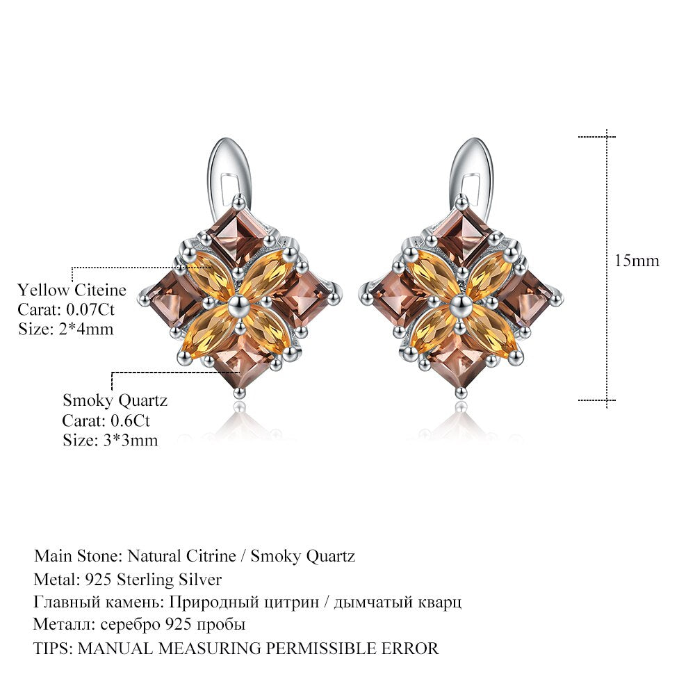 Gem&#39;s Ballet Multicolor Natural Citrine Smoky Quartz Earrings 925 Sterling Silver Flower Stud Earrings For Women Fine Jewelry