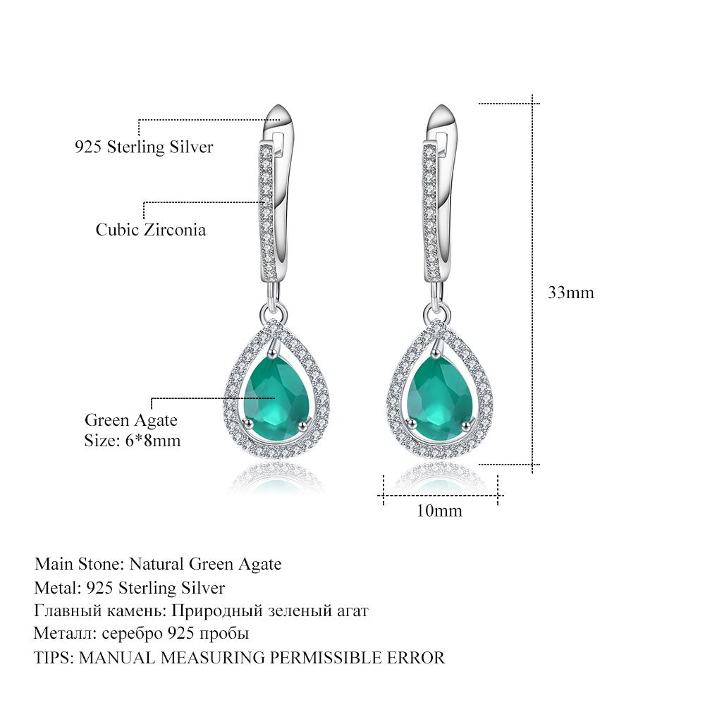 GEM&#39;S BALLET Natural Water Drop Green Agate Gemstone Earrings 925 Sterling Silver Vintage Drop Earrings for WomenFine Jewelry